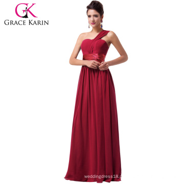 Grace Karin Stock Vermelho escuro Um ombro Chiffon Prom Gown Vestidos de festa formal Vestido longo CL6022-4